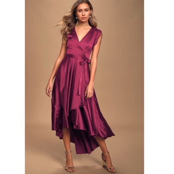 Lulus Fallen for You Satin High-Low Dress - Size Small - BRAND NEW - Magenta - Picture 6 of 8